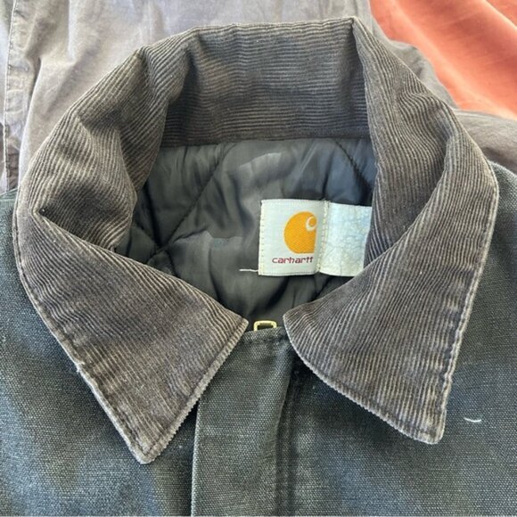 Vintage Carhartt Black Canvas Quilted Corduroy Collar Chore Work Jacket Size 48 - Picture 5 of 12